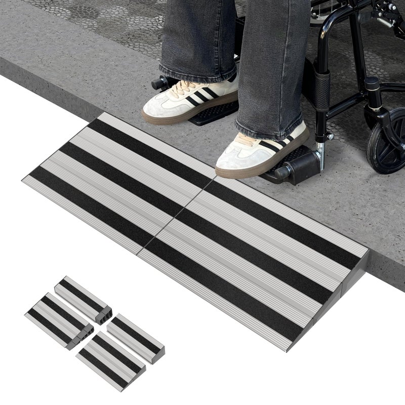 Nuvium 3 Rise Modular Threshold Ramp for Doorways Stable Wheelchair Ramp for Home Steps Aluminum Door Ramp and Curb Ramp for Scooters Power Chairs Cars 1100LBS Load Capacity